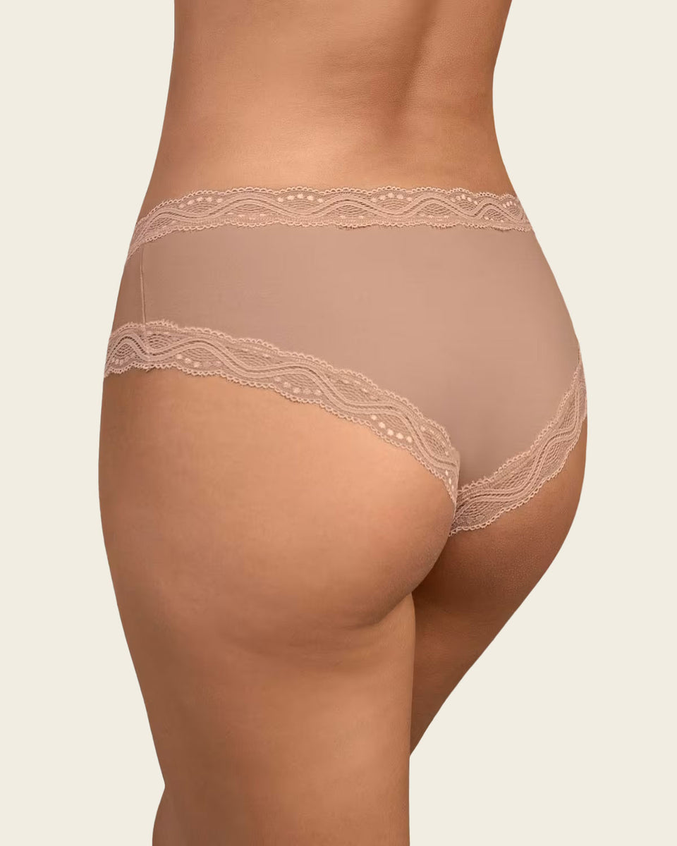 Bloomer hípster tiro medio en tela lisa y encaje