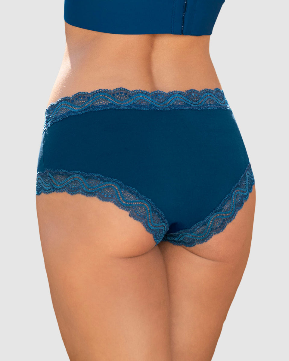 Bloomer hípster tiro medio en tela lisa y encaje