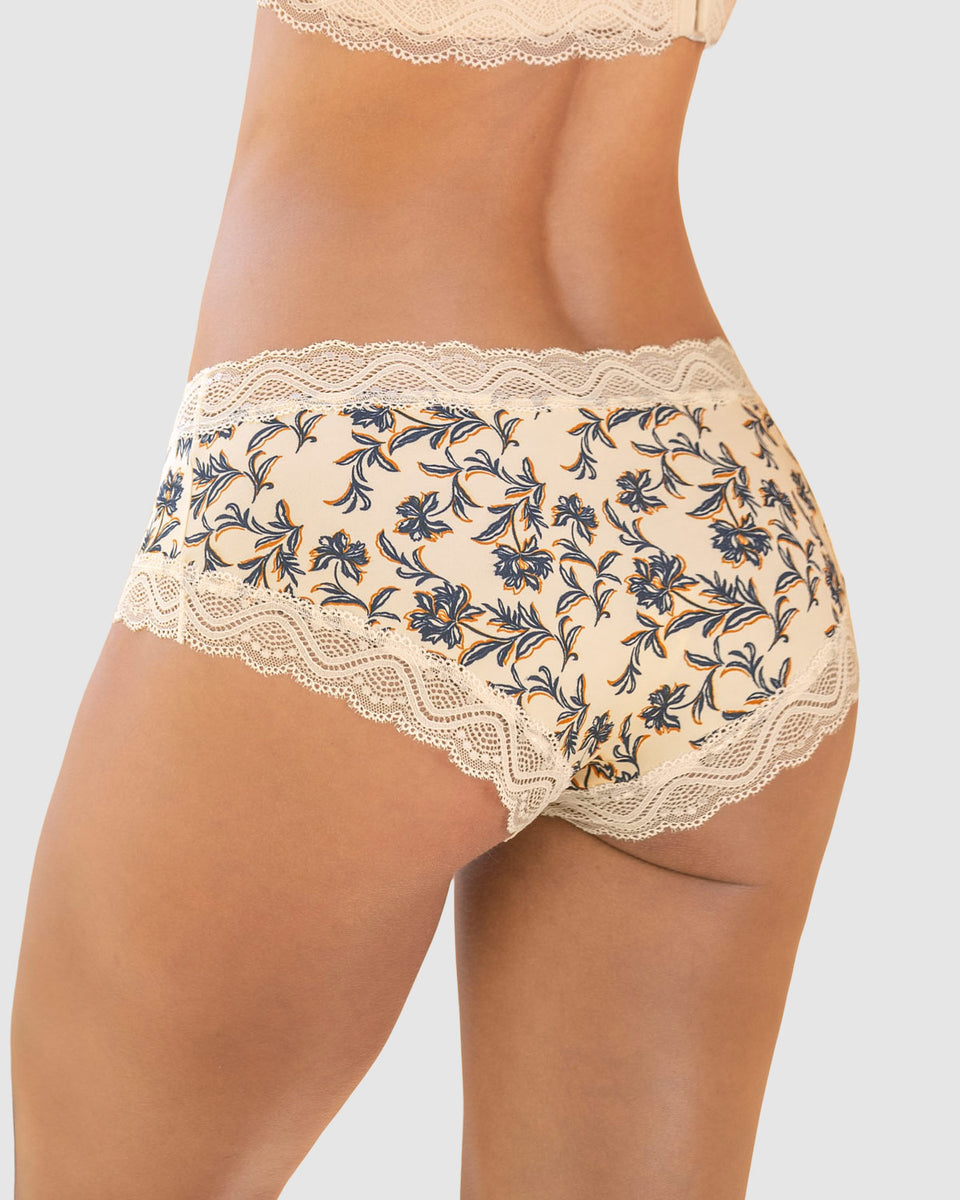 Bloomer hípster tiro medio en tela lisa y encaje