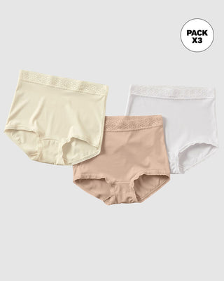 Paquete x 3 bloomers clásicos con toques de encaje#color_s06-blanco-cafe-claro-marfil