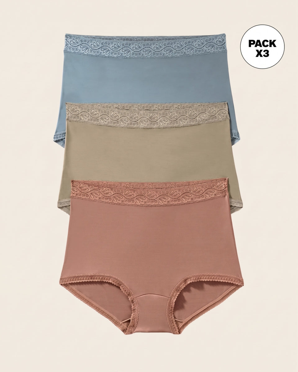 Paquete x 3 bloomers clásicos con toques de encaje