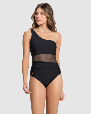 Traje de baño entero de un solo hombro con control de abdomen#color_700-negro