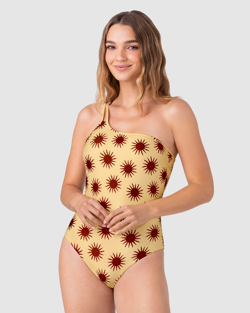 Traje de baño entero estampado de un solo hombro