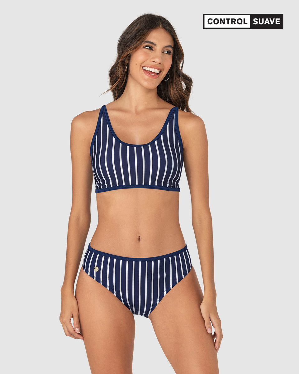 Traje de baño de dos piezas tiro alto con control suave en abdomen bajo