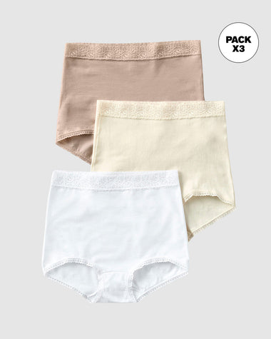 Paquete x 3 bloomers clásicos de ajuste y cubrimiento total#color_984-blanco-cafe-claro-marfil