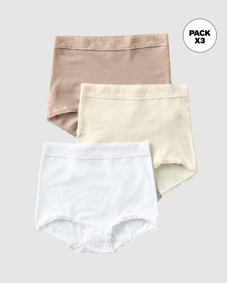 Paquete x 3 bloomers clásicos de ajuste y cubrimiento total