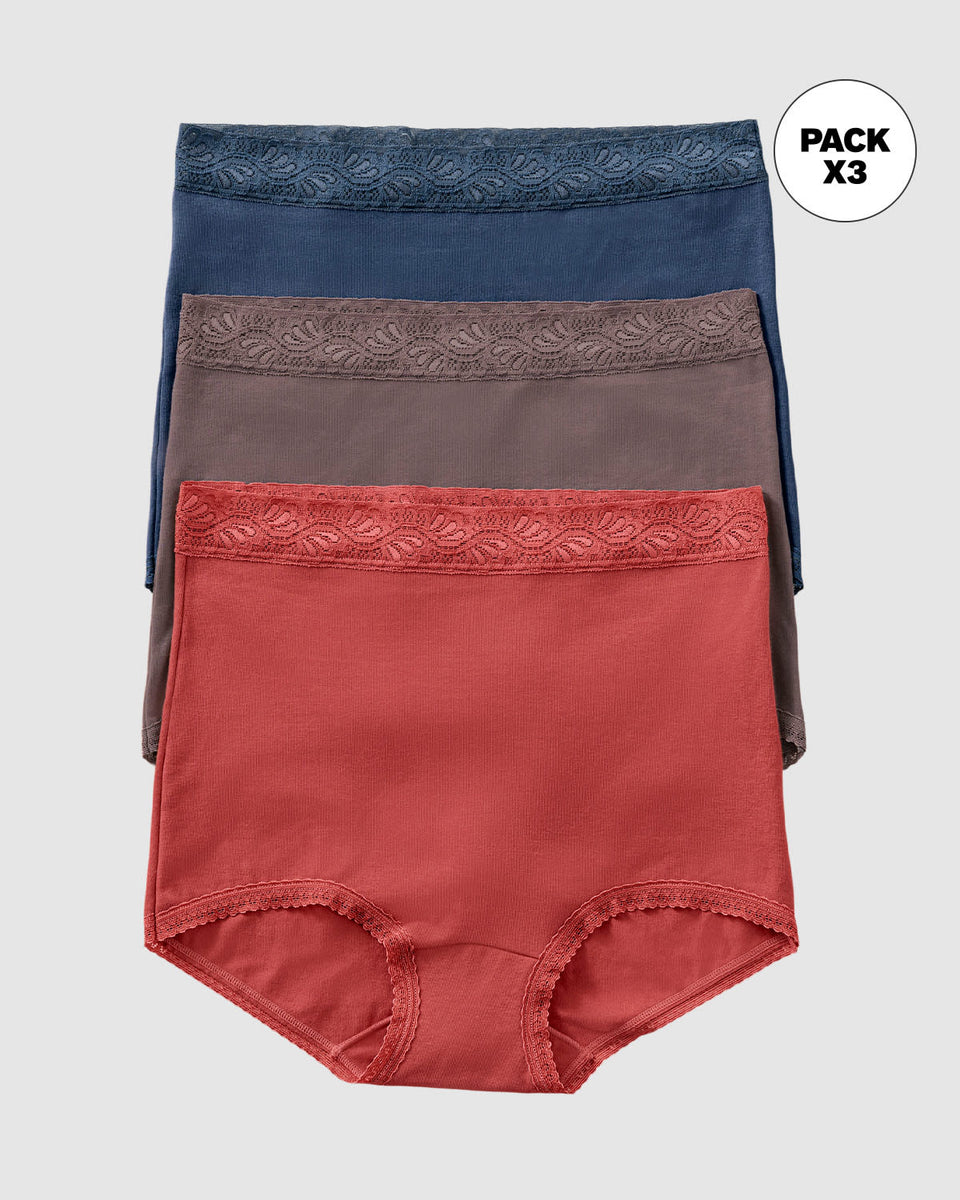 Paquete x 3 bloomers clásicos de ajuste y cubrimiento total