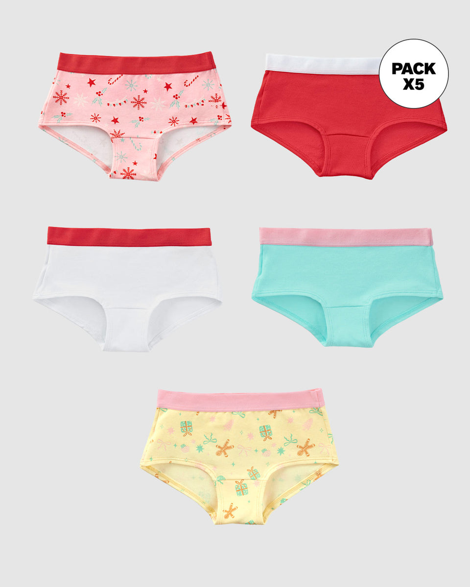 Paquete x 5 bloomers tipo hipster para niña