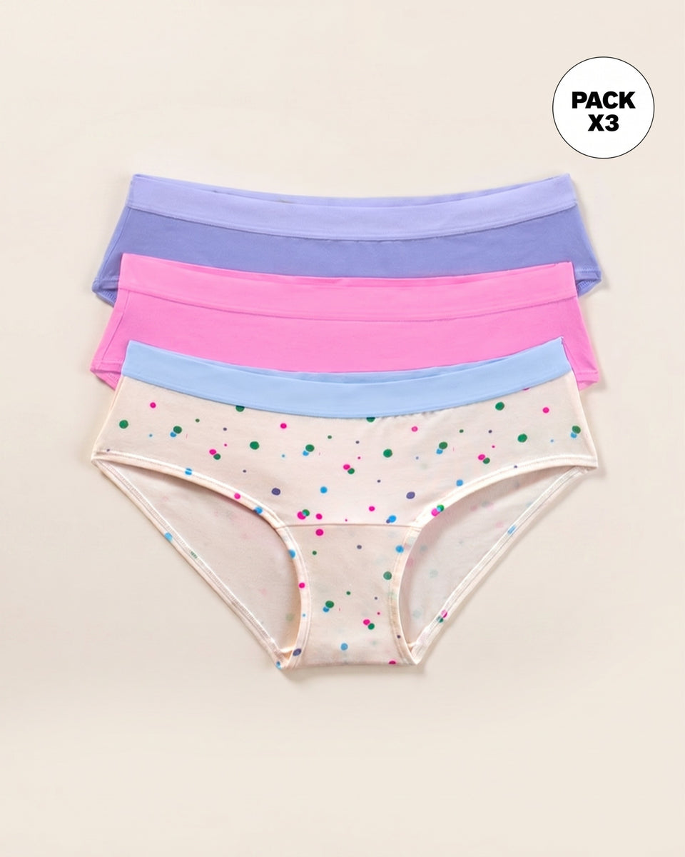 Paquete x 3 bloomers estilo hípster en algodón