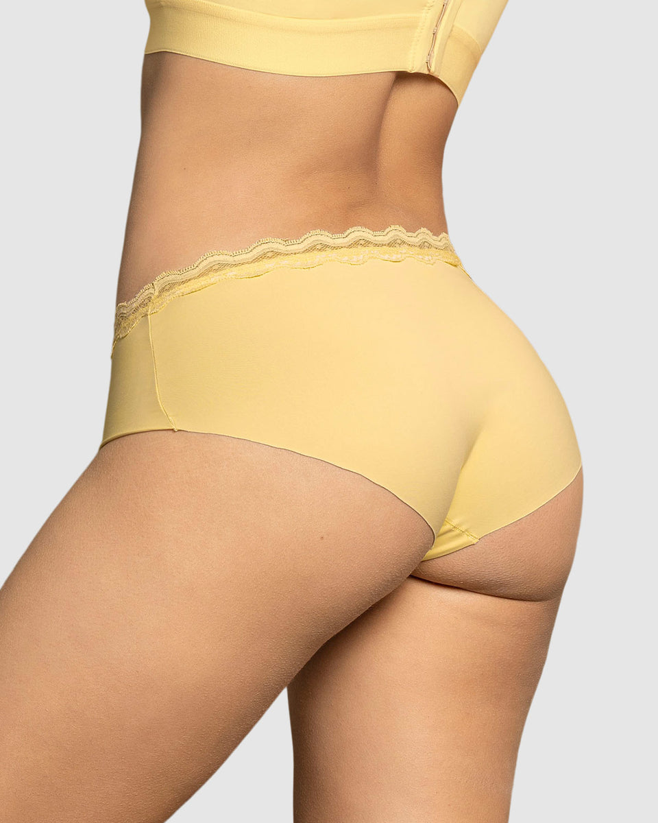 Bloomer hípster con encaje en cintura tiro medio