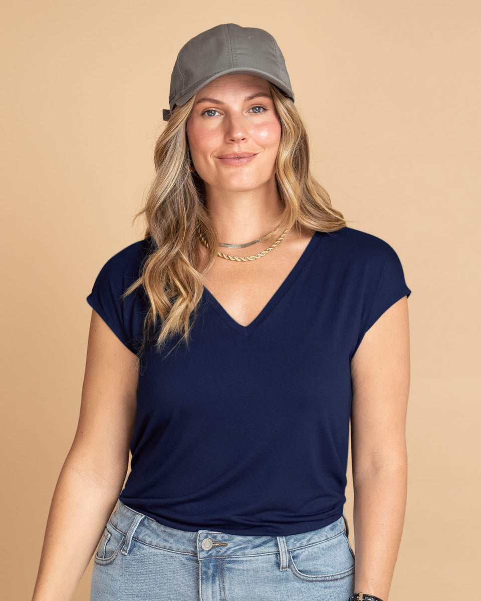 Blusa estampada manga corta con cuello en V