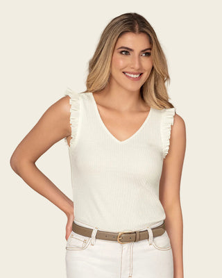 Blusa con bolero en mangas y cuello en V#color_134-blanco