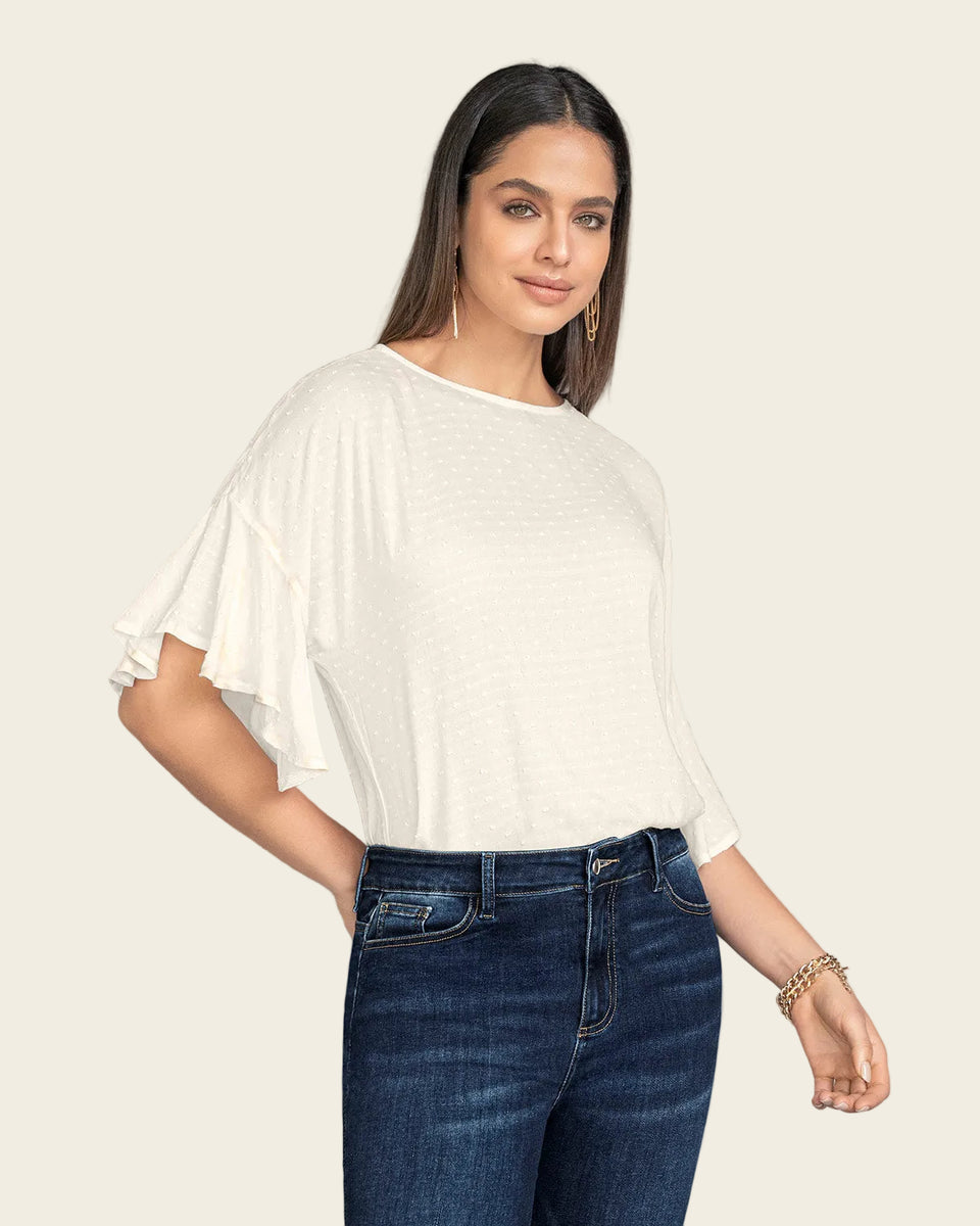 Blusa manga corta con boleros y cuello alto