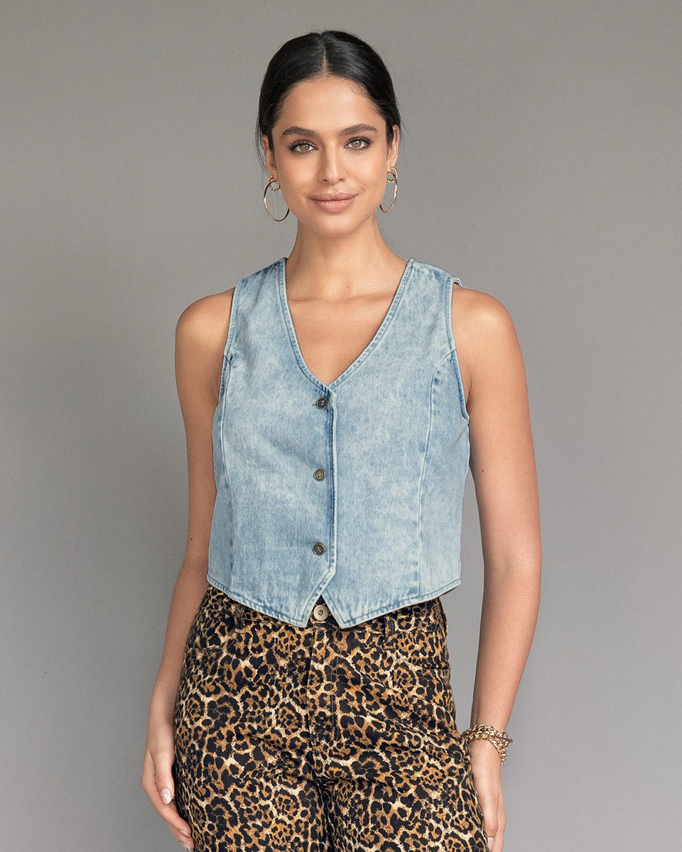 Chaleco corto en tela tipo denim