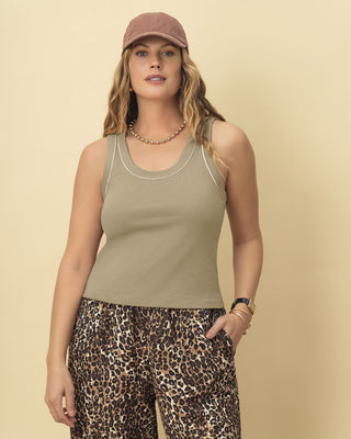 Blusa manga sisa con detalle en contraste#color_089-beige