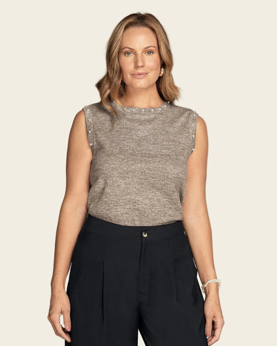 Blusa sin mangas con perlas decorativas