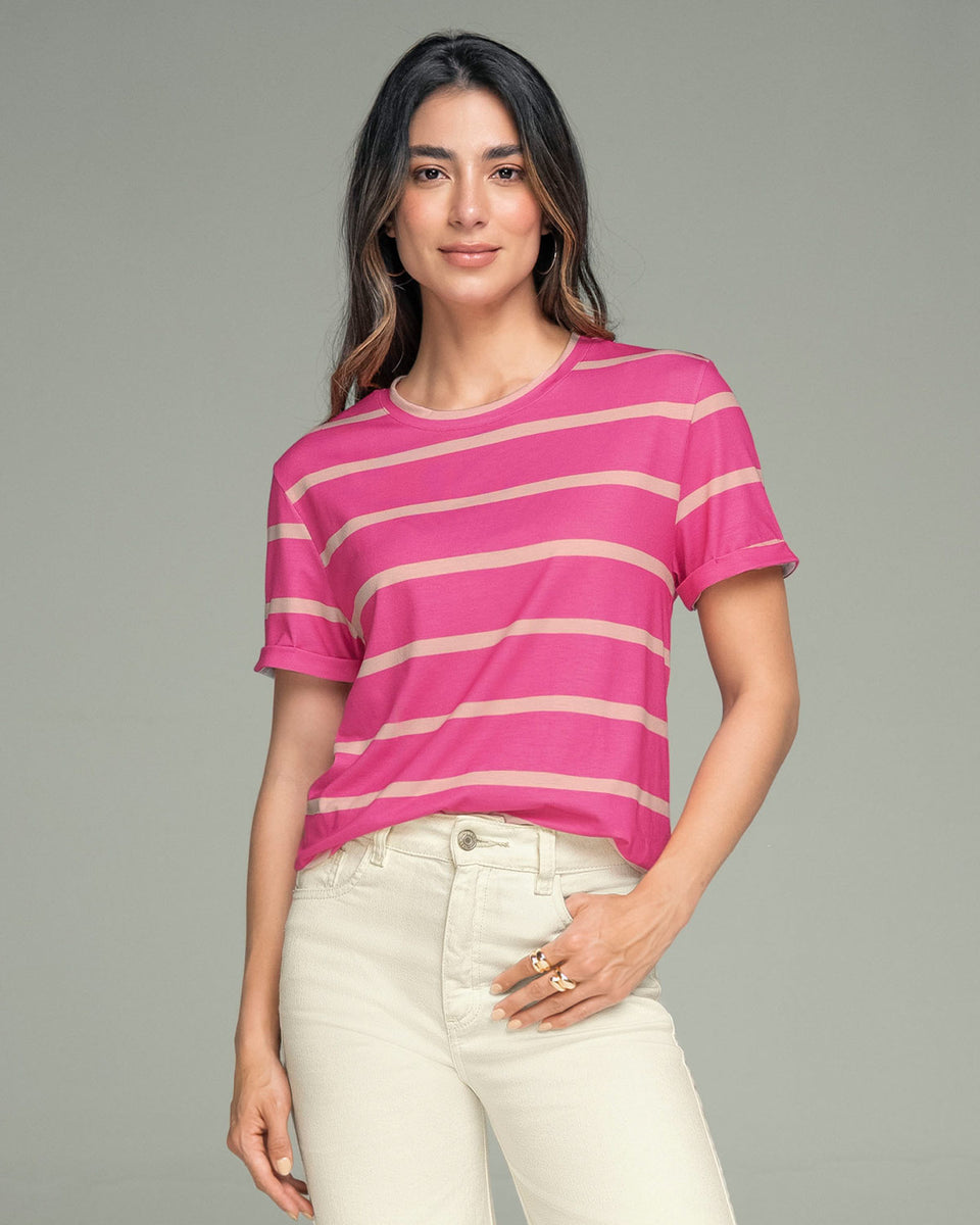 Blusa manga corta estampada con dobladillo en manga