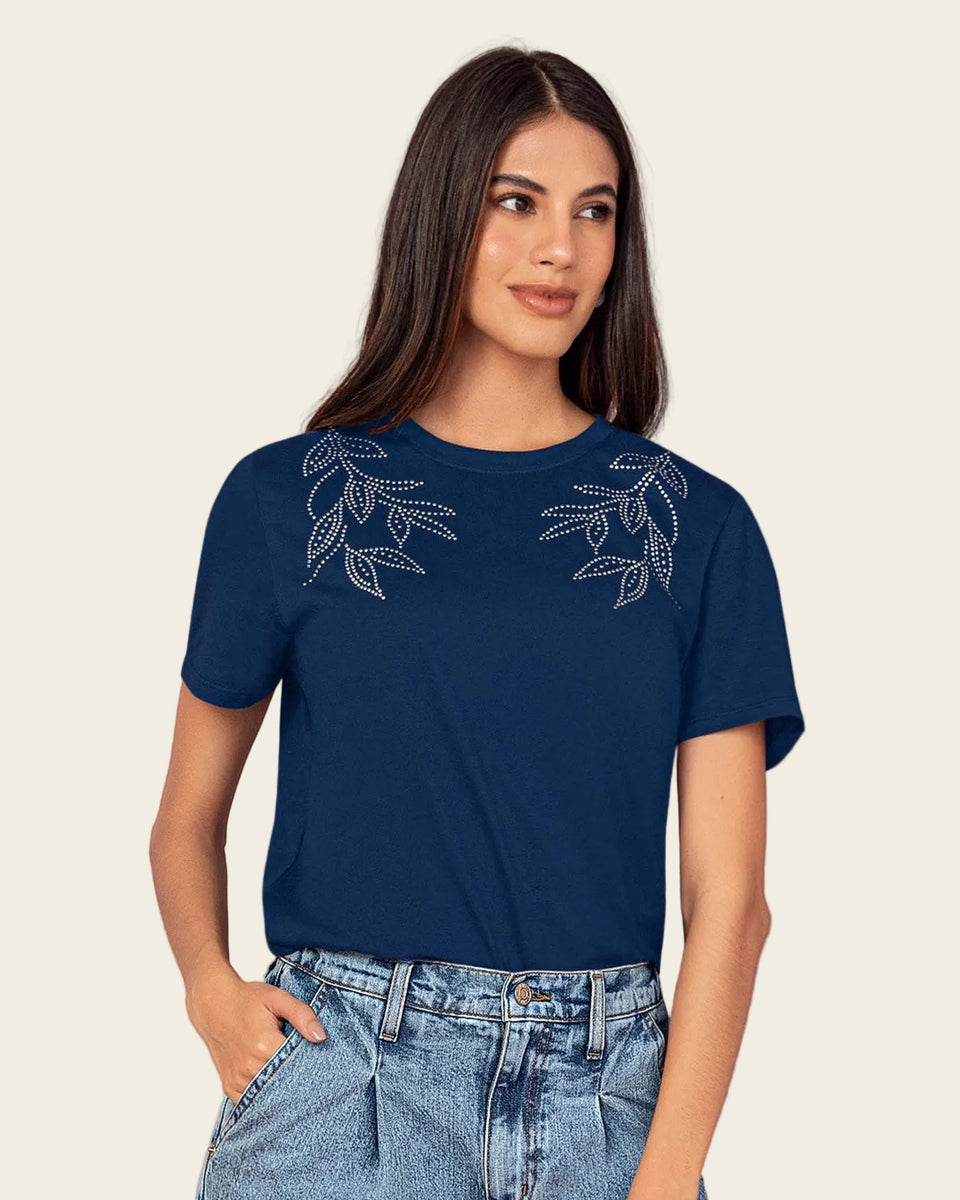 Blusa manga corta en algodón con estampado en frente