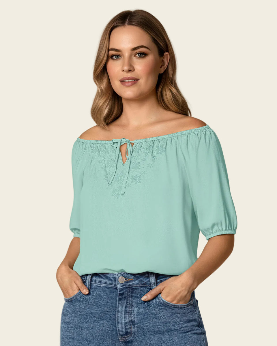 Blusa manga corta con cuello elástico