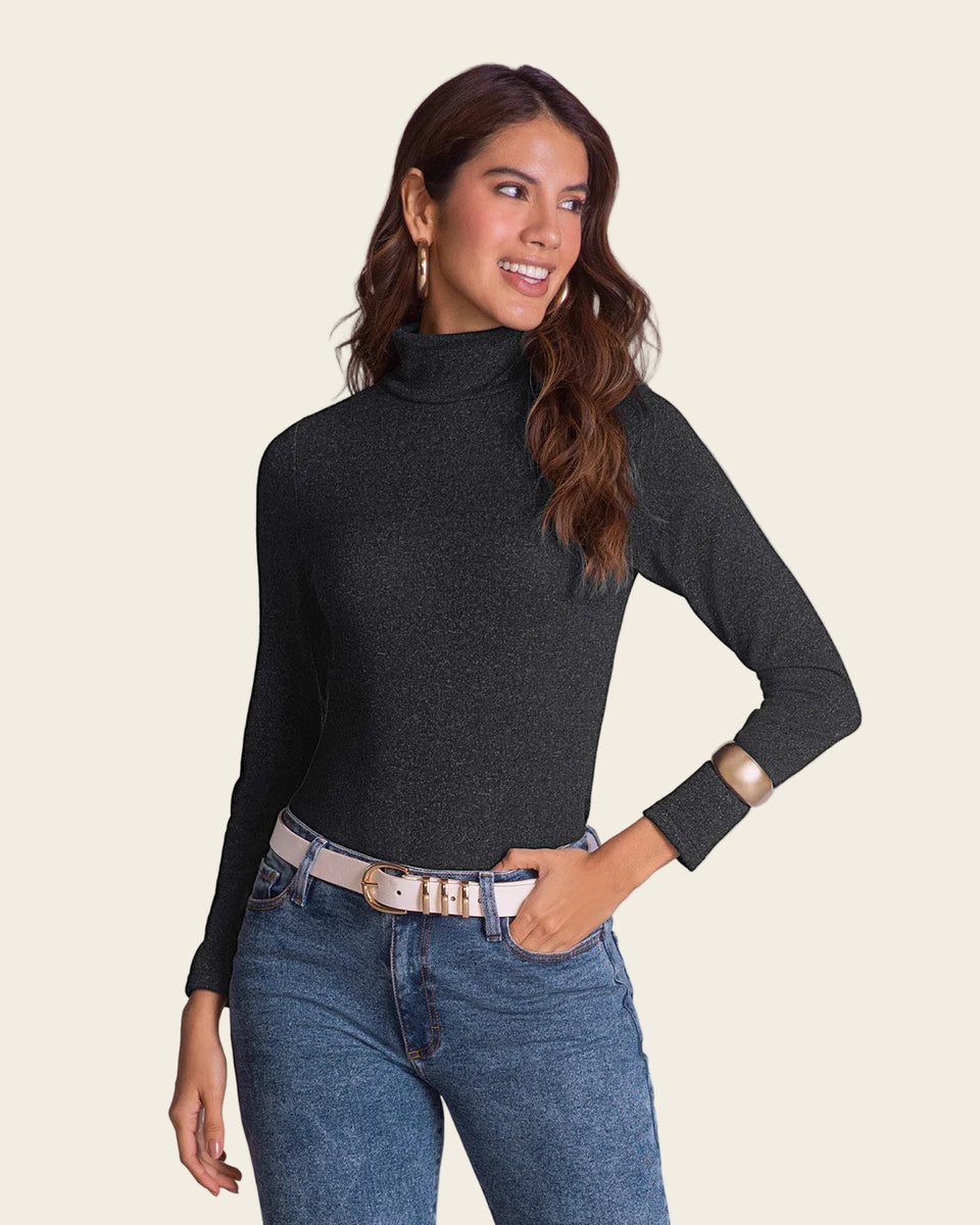 Blusa manga larga cuello alto en tejido de punto