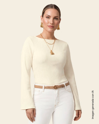 Blusa manga larga con textura acanalada#color_018-marfil