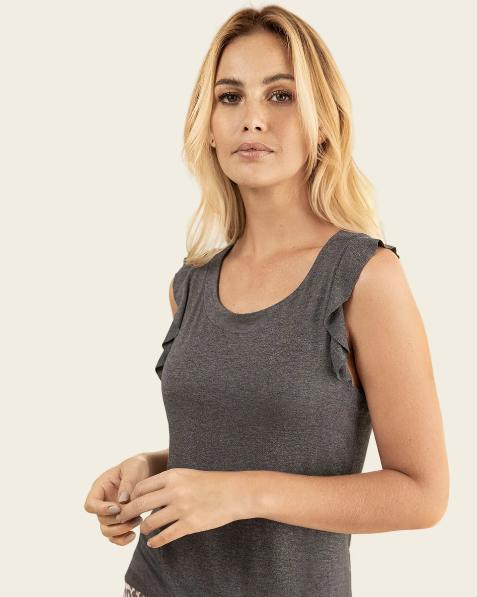 Blusa de pijama manga sisa con boleros en frente y espalda