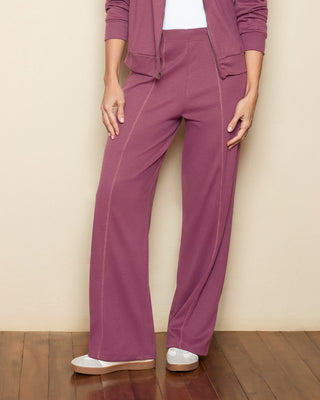 Pantalón bota recta con elástico en cintura y costuras decorativas#color_337-morado