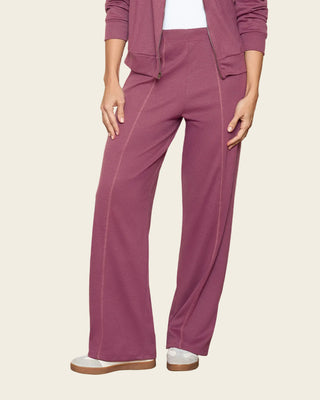 Pantalón bota recta con elástico en cintura y costuras decorativas#color_337-morado
