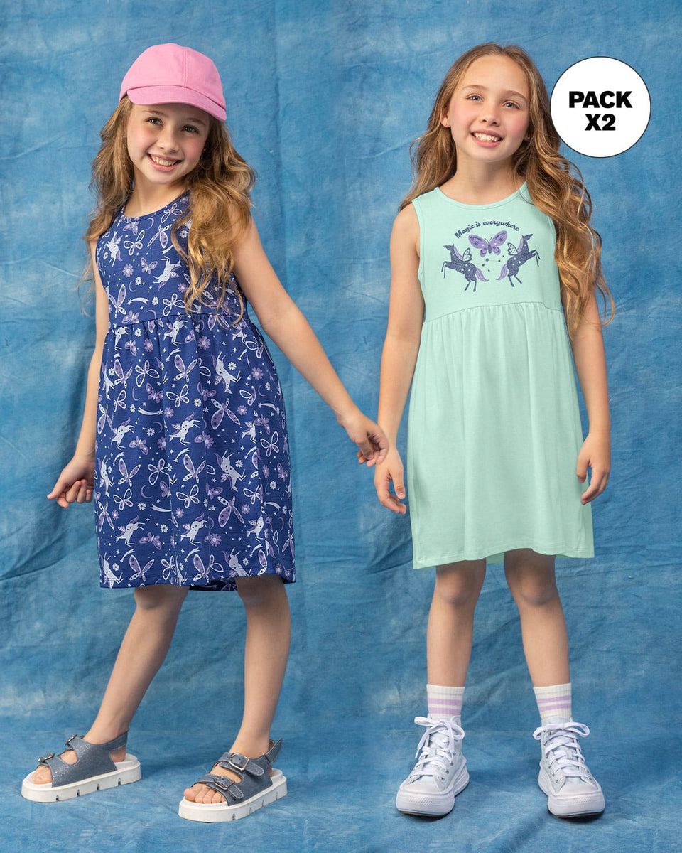 Paquete x 2 vestidos cortos para niña