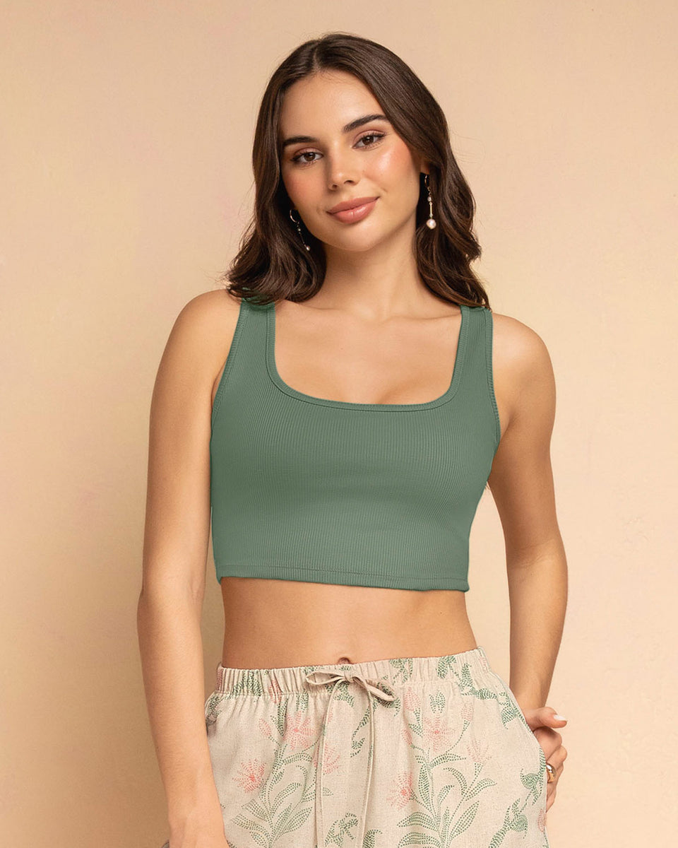 Blusa sin mangas crop top en tejido acanalado