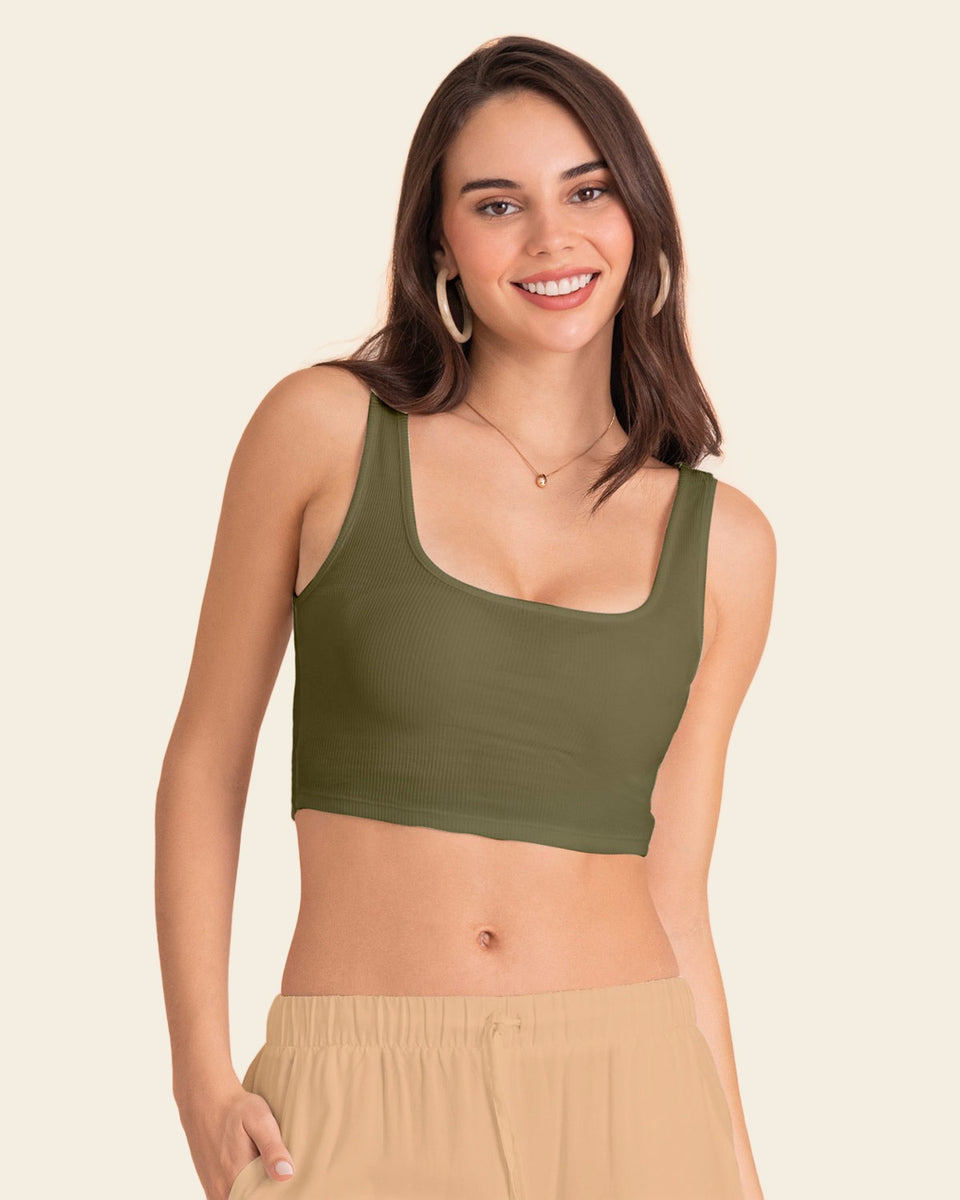 Blusa sin mangas crop top en tejido acanalado