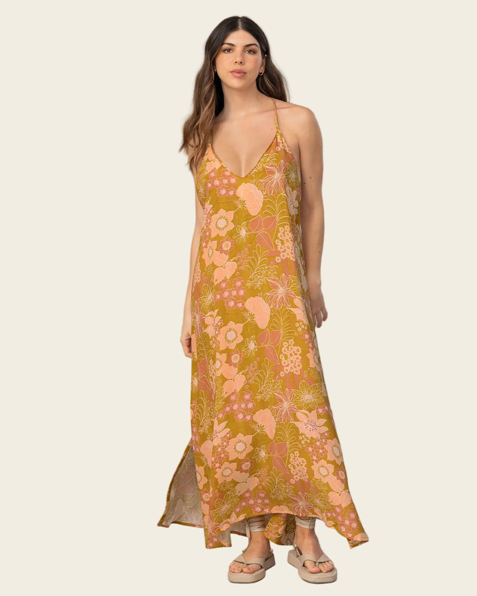 Vestido largo estampado con espalda descubierta