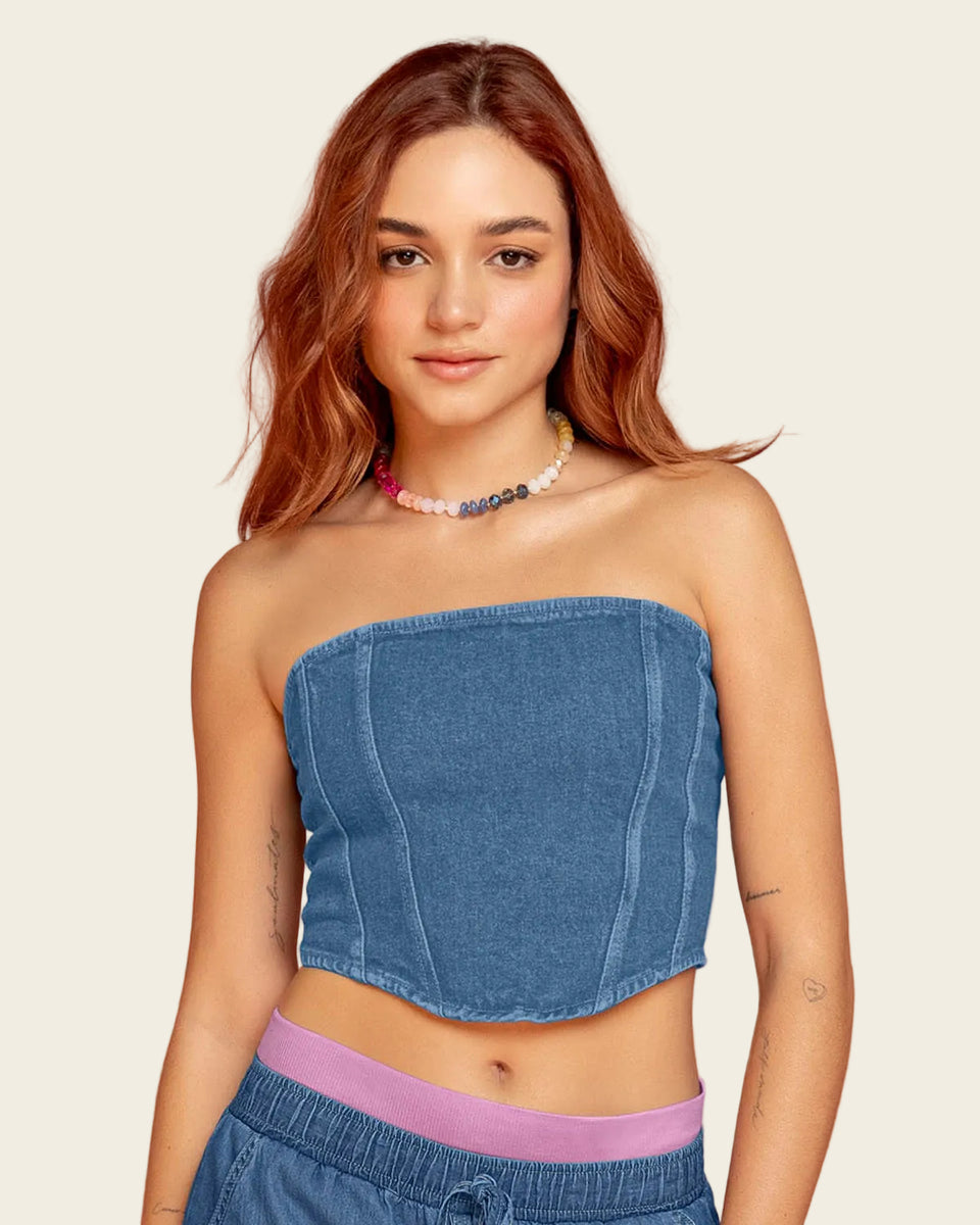 Blusa strapless en denim