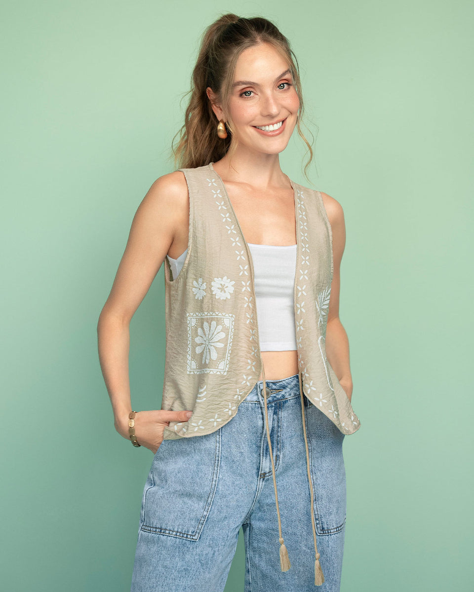 Chaleco sin mangas con tira para anudar