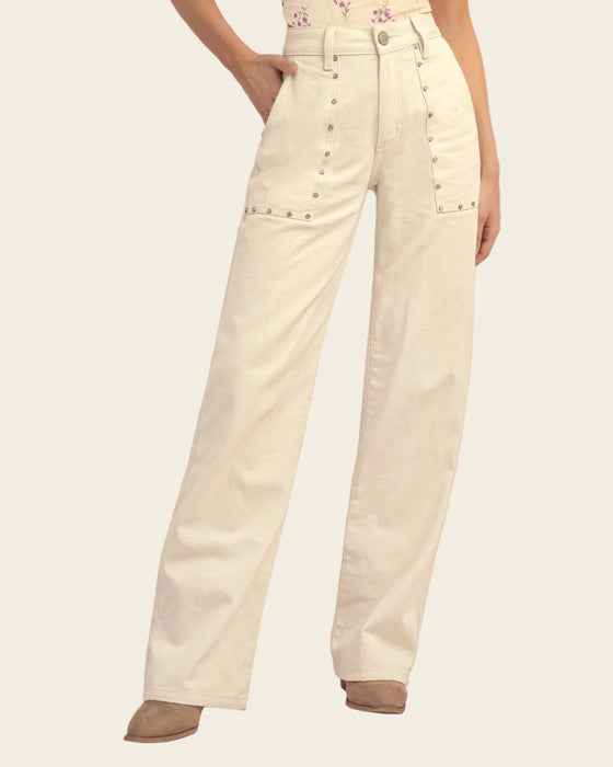Pantalón bota recta con taches decorativos#color_018-marfil