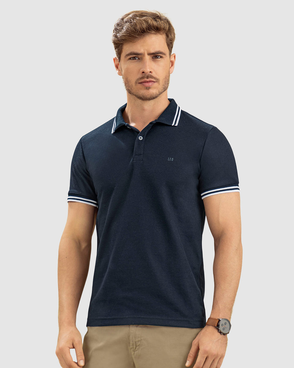 Camisa tipo polo con cuello y mangas tejidas