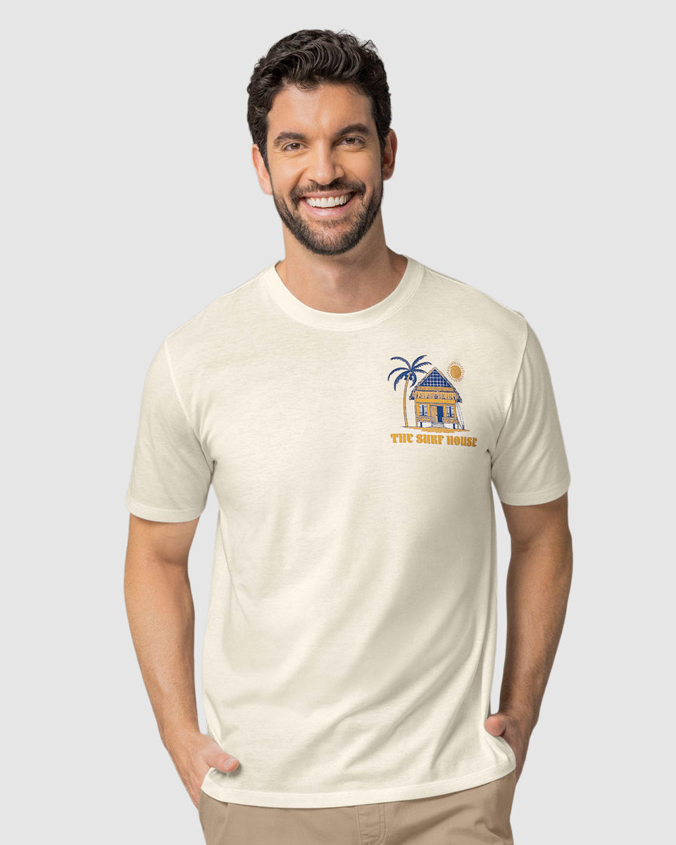 Camisa manga corta con estampado localizado y cuello redondo