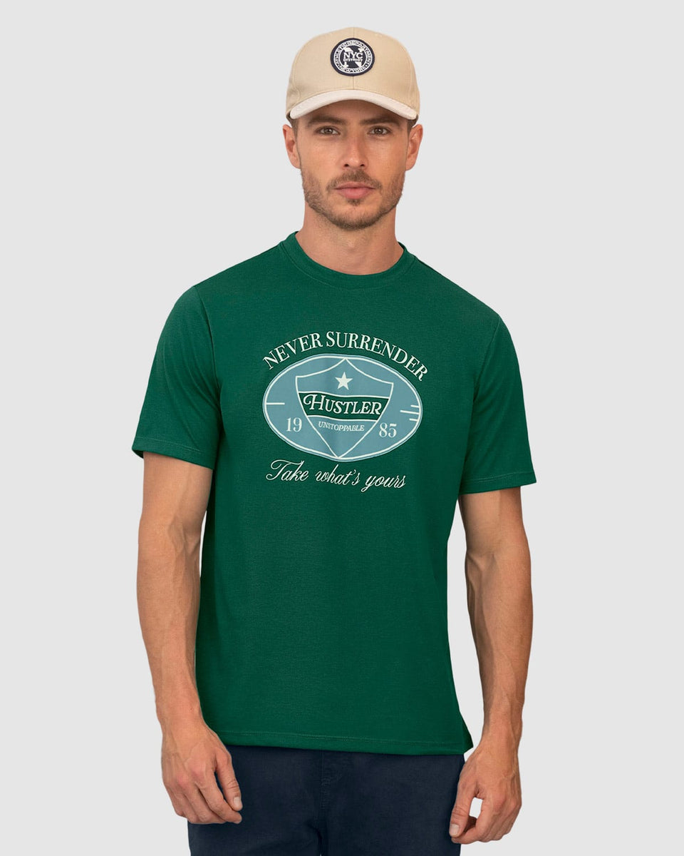 Camisa manga corta con estampado localizado y cuello redondo