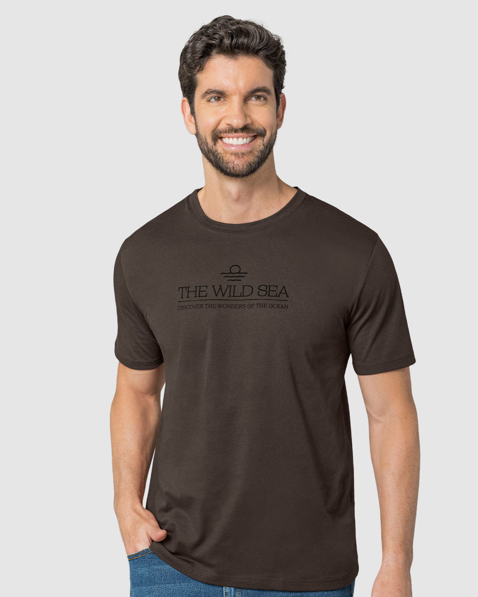 Camisa manga corta con estampado localizado y cuello redondo