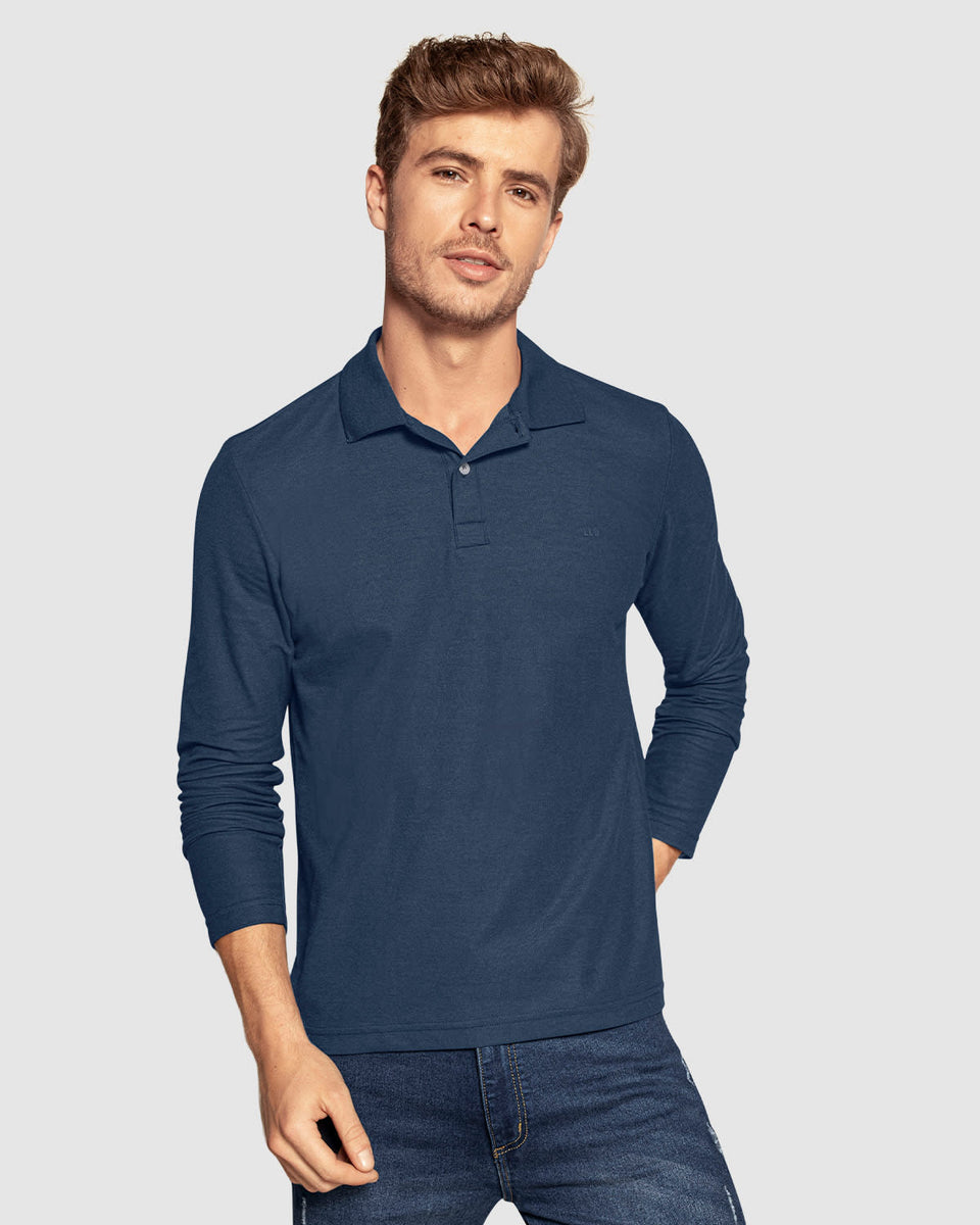 Camisa tipo polo manga larga con logo bordado en frente