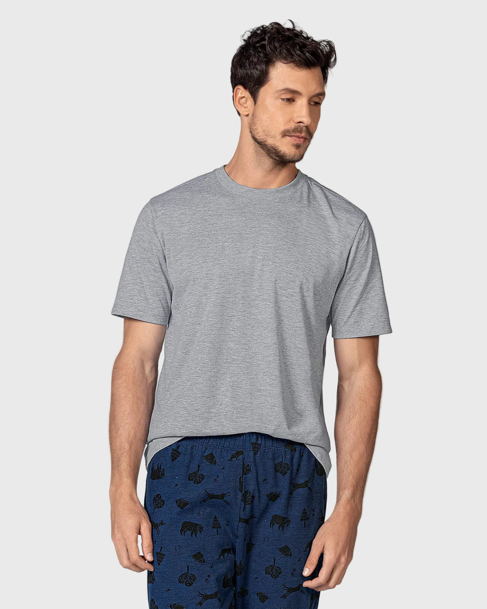 Camisa básica manga corta con cuello redondo para hombre