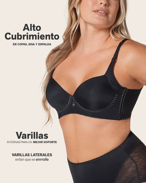 Brasier de realce suave y cubrimiento alto en sisa y espalda Cover Bra#color_700-negro