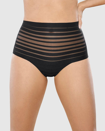 Bloomer alto de control suave con encaje en bandas#color_700-negro