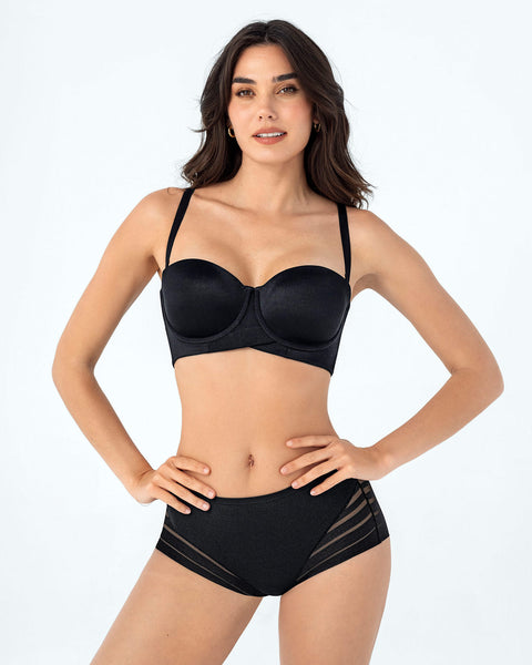 Bloomer faja clásico con control moderado de abdomen y bandas en tul#color_700-negro