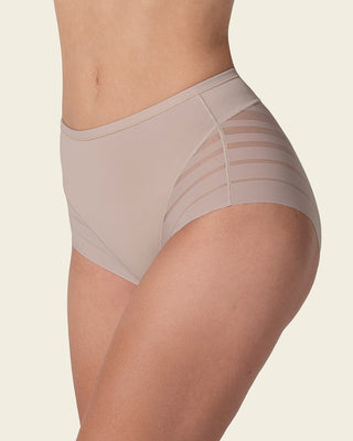 Bloomer faja clásico con control moderado de abdomen y bandas en tul#color_802-cafe-claro