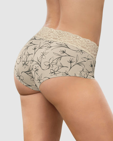 Bloomer hípster en tela ultraliviana con franja de encaje#color_b73-marfil-estampado-flores