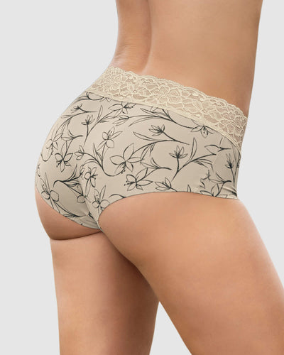 Bloomer hípster en tela ultraliviana con franja de encaje#color_b73-marfil-estampado-flores