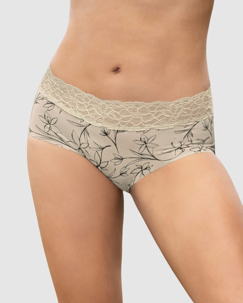 Bloomer hípster en tela ultraliviana con franja de encaje#color_b73-marfil-estampado-flores