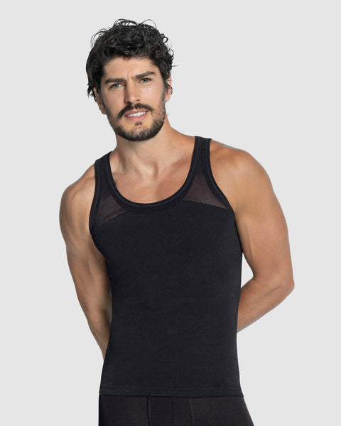 Camiseta ajustada para hombre de compresión suave en microfibra#color_700-negro