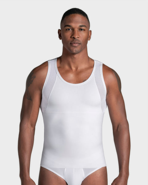 Camiseta sin mangas de compresión fuerte ideal para uso diario con algodón pima#color_000-blanco